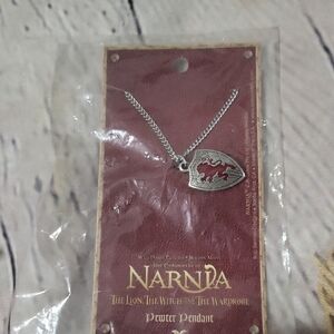 Narnia Pewter Pendant Necklace with Red Lion New